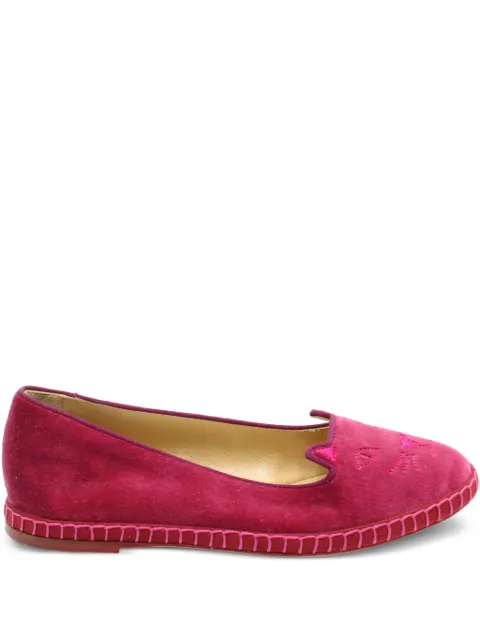 Charlotte Olympia kitty-face velvet ballet flats