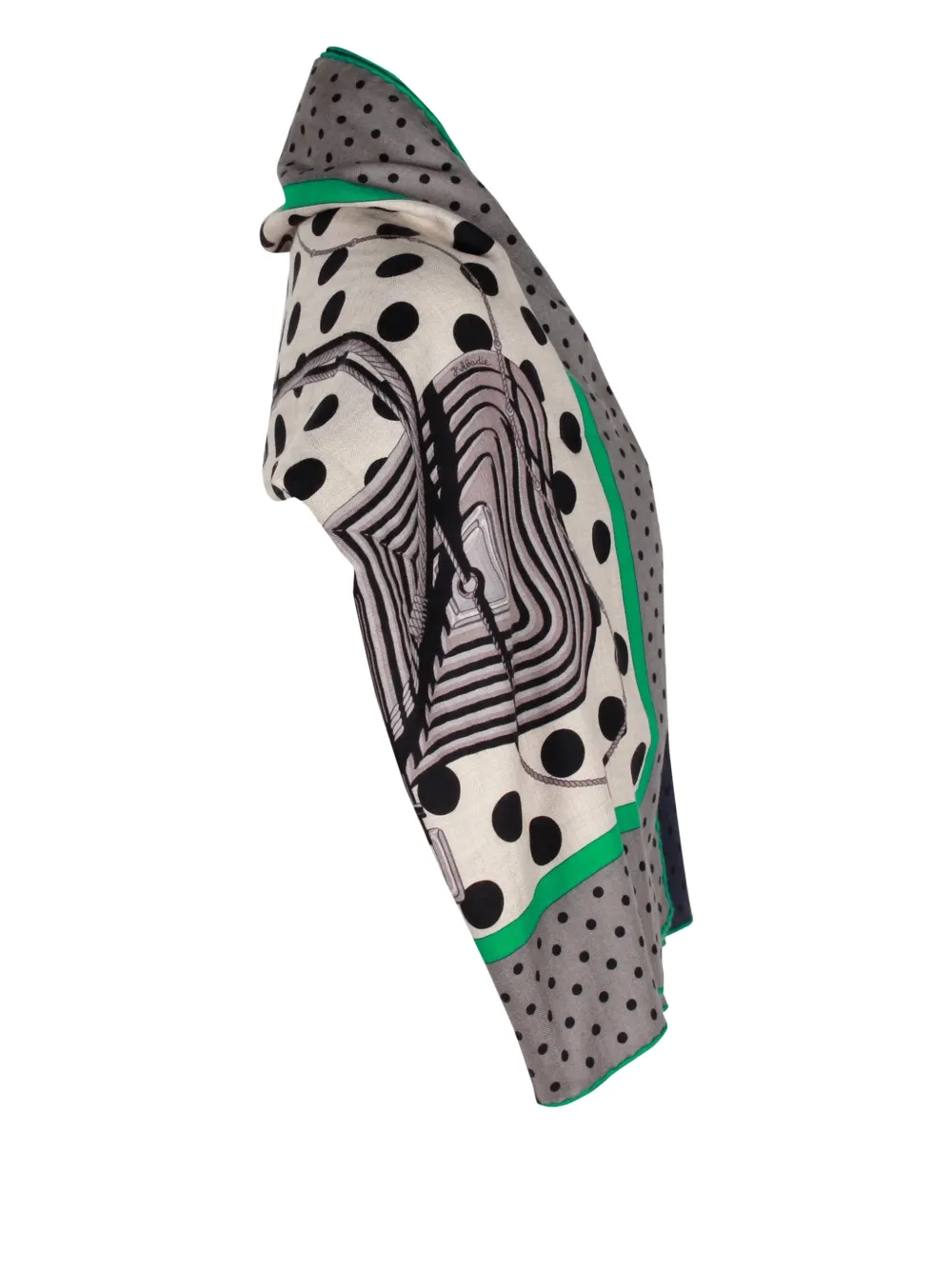 Pre-owned Hermes Polka-dot Equestrian Shawl In Gray