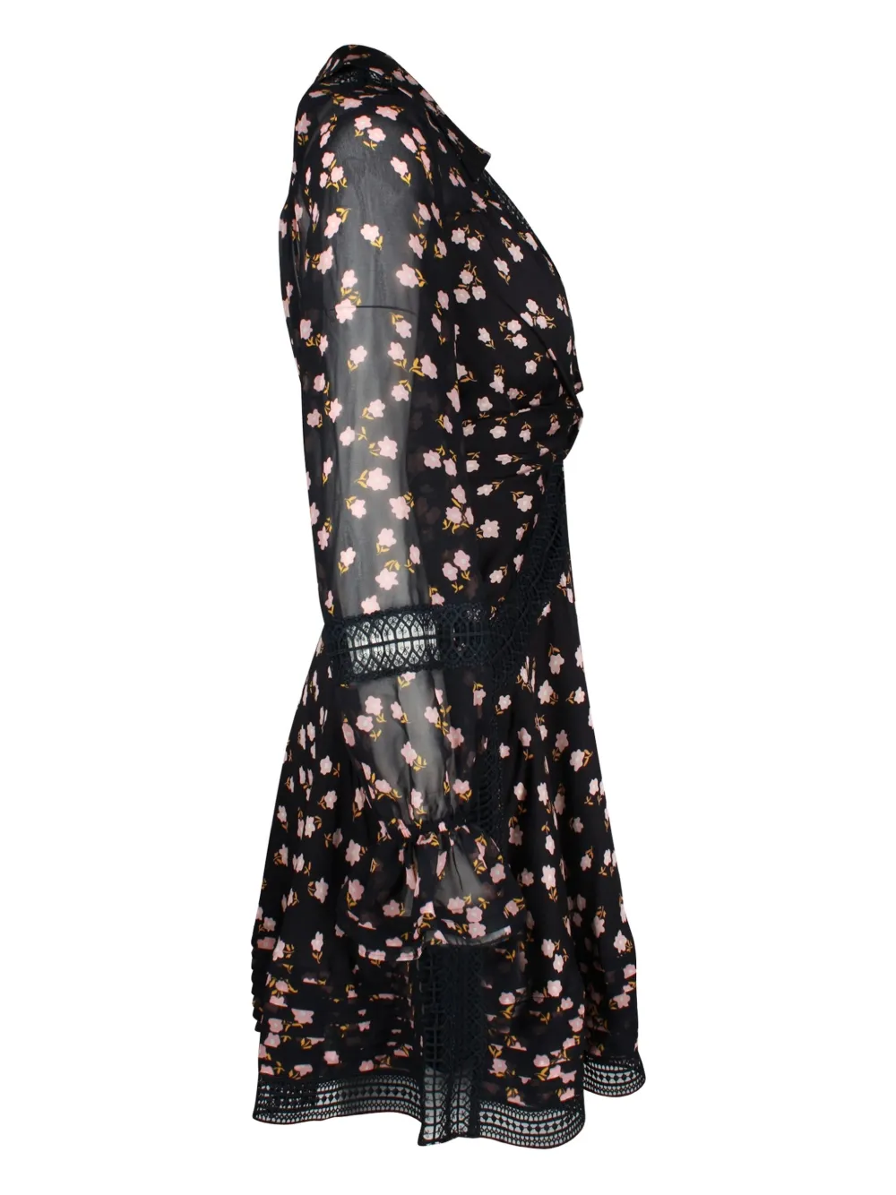Pre-owned Self-portrait Floral-print Lace Mini Dress In Black