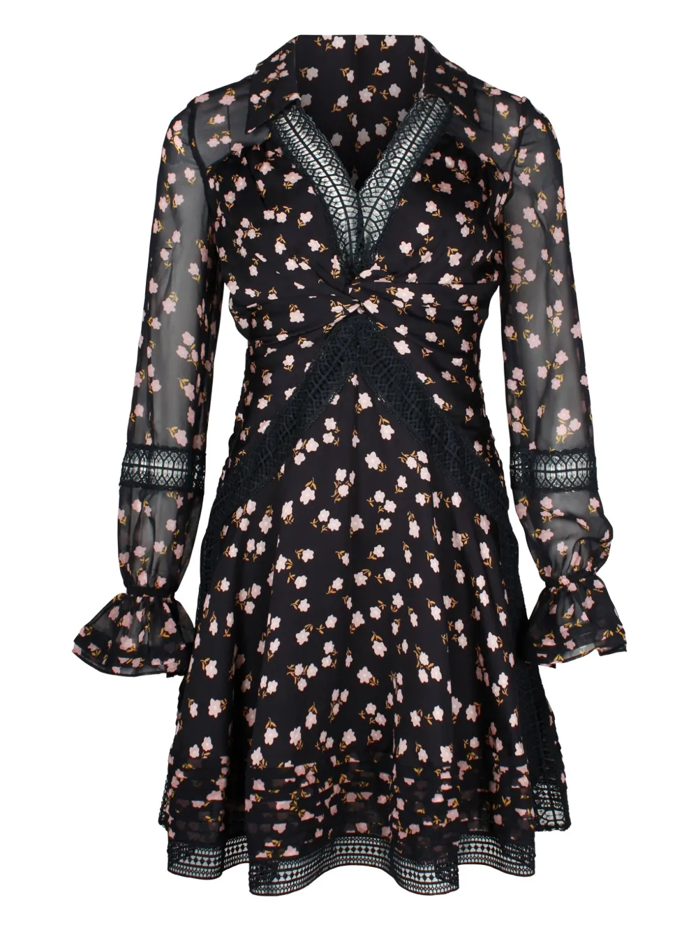 Self-Portrait floral-print lace mini dress | Black | Image 1
