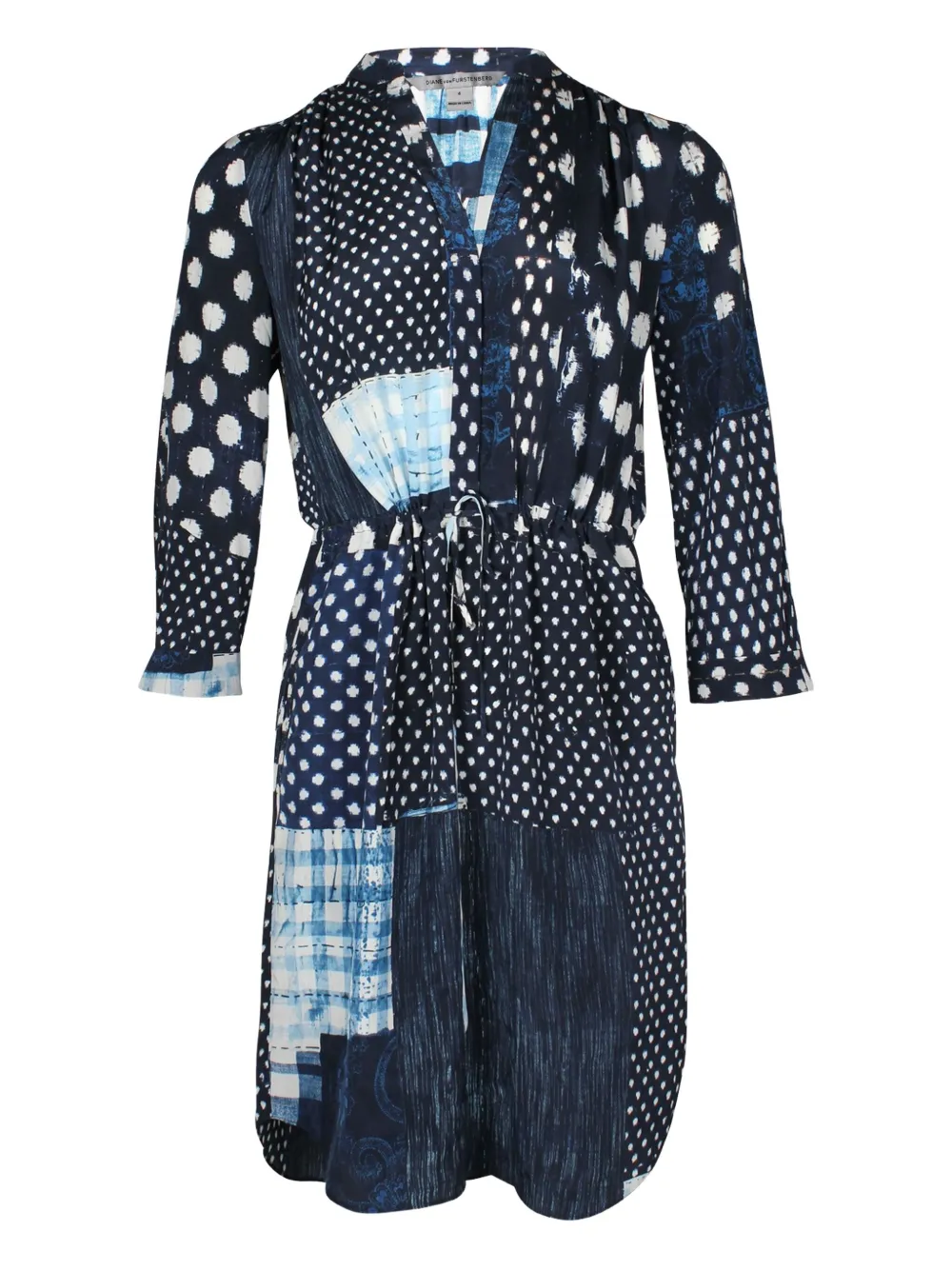 Pre-owned Diane Von Furstenberg Polka-dot Patchwork Mini Dress In Blue