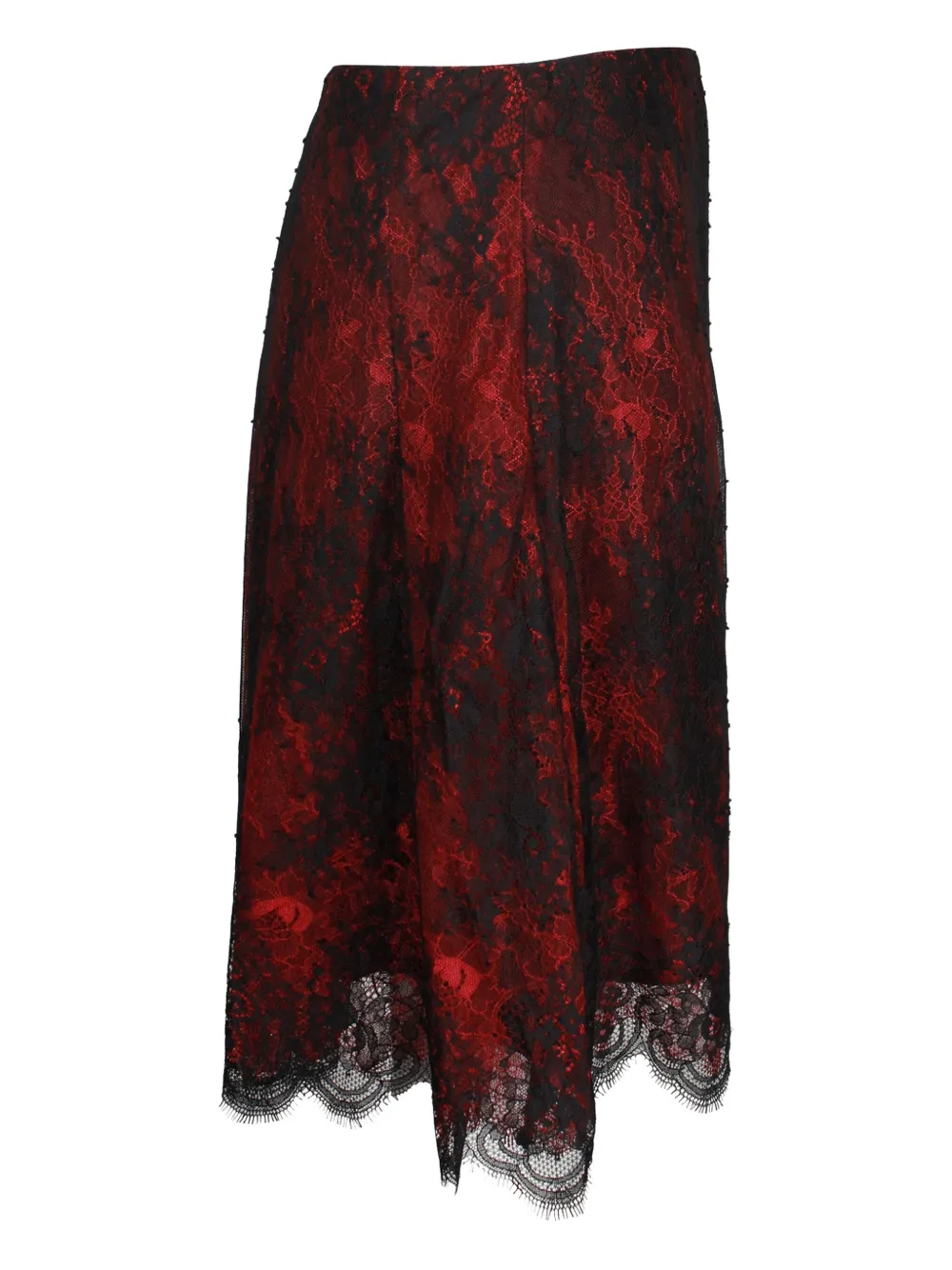 Pre-owned Alexander Mcqueen Lace-overlay Straight Midi Skirt In Red