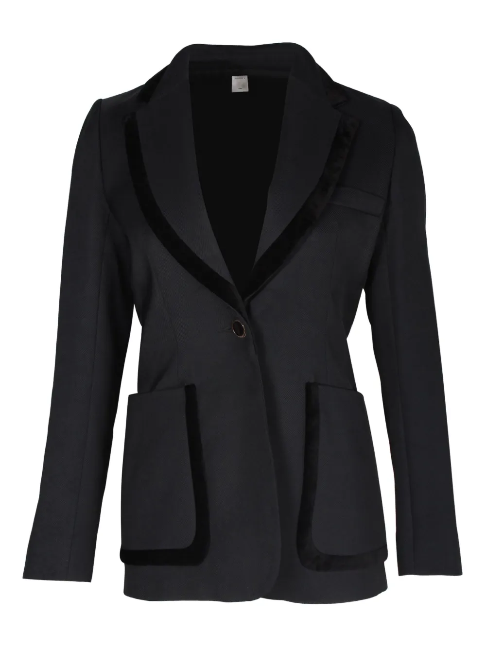 SANDRO Elna velvet-trimmed single-breasted blazer | Black | Image 1