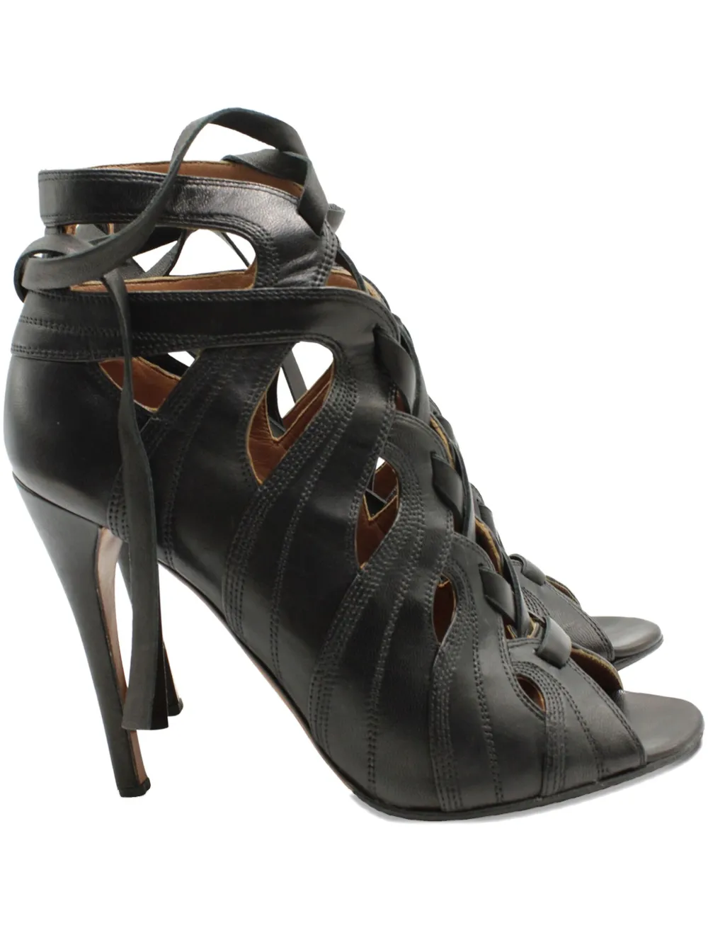 Pre-owned Alaïa Lace-up Peep-toe Ankle Boots In Black