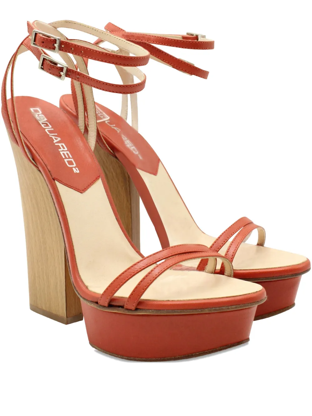Pre-owned Dsquared2 Double-strap Block-heel Sandals In Orange