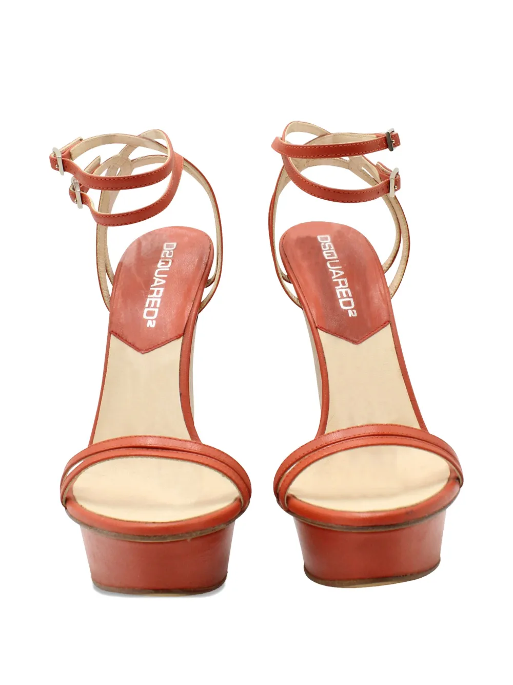 Pre-owned Dsquared2 Double-strap Block-heel Sandals In Orange