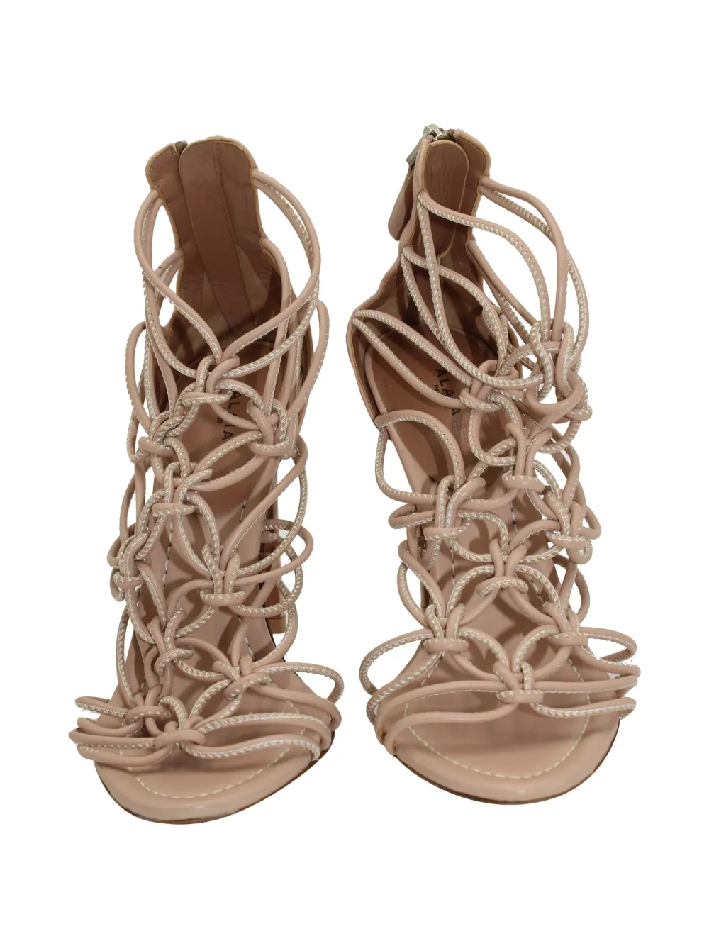 Pre-owned Alaïa 100mm Knotted Leather High Heels Sandals In Brown