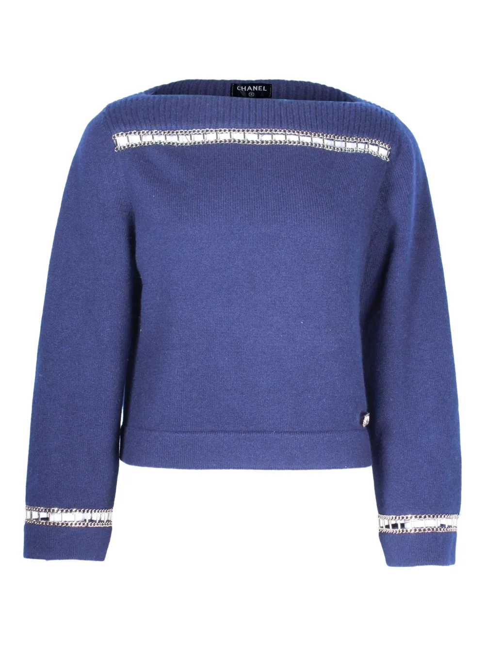 CHANEL Pre-Owned chain-trimmed boat-neck sweater | Blue | Image 1