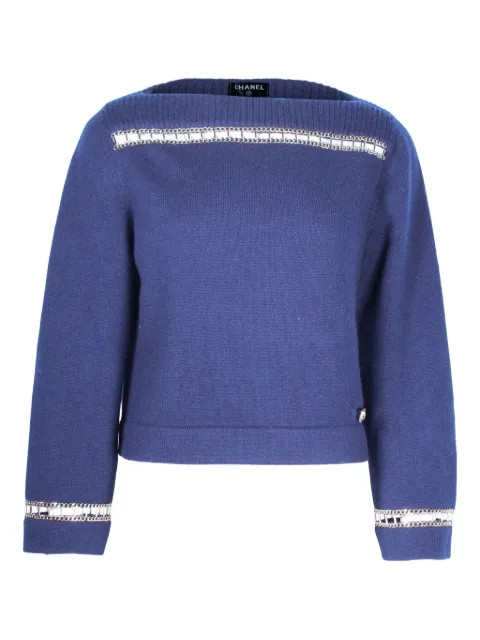 CHANEL Pre-Owned chain-trimmed boat-neck sweater