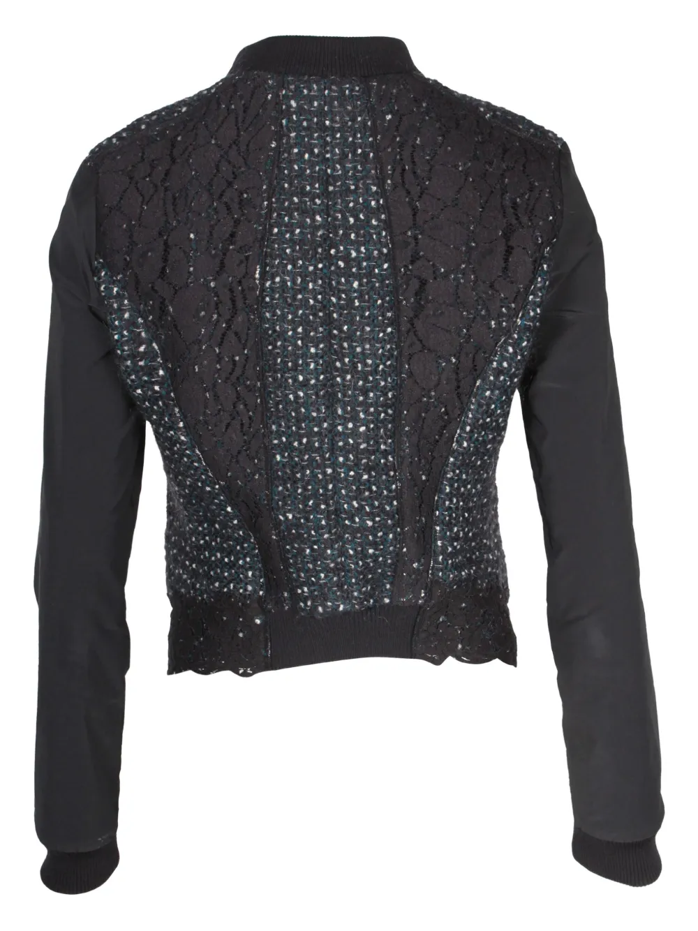 Pre-owned Nina Ricci Lace-panel Zip-up Bomber Jacket In Black