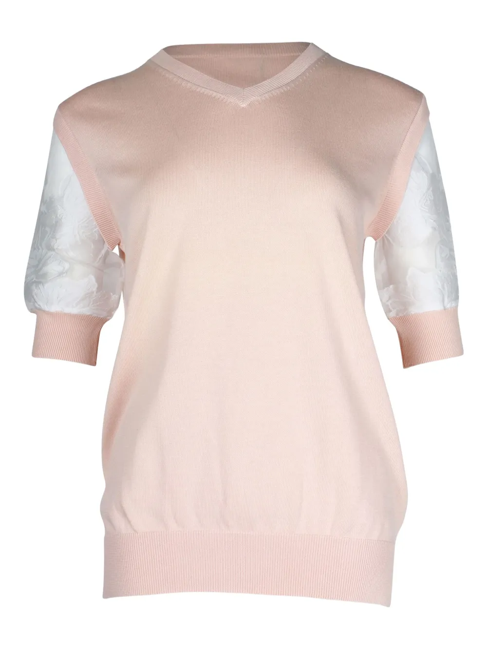 Pre-owned Chloé Vintage V-neck Floral-sleeve Top In Pink