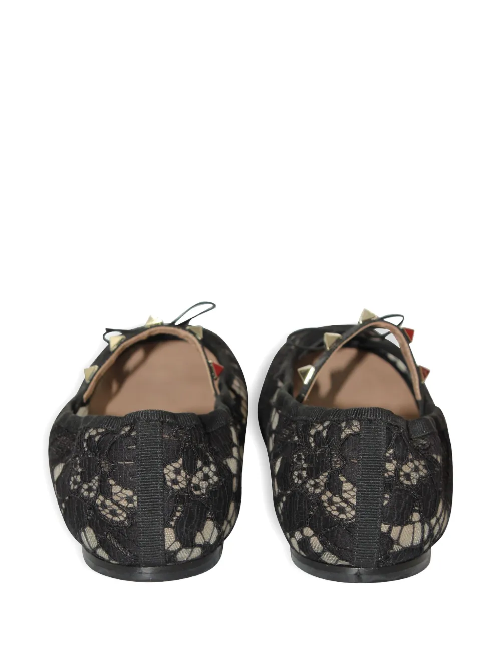 Pre-owned Valentino Garavani Lace Rockstud Ballerina Flats In Black