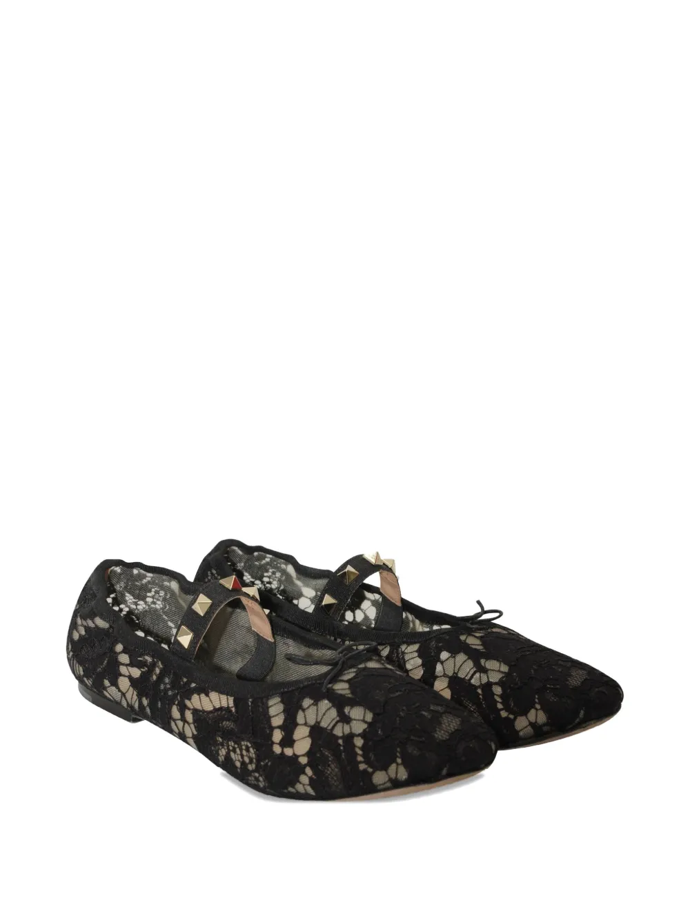 Valentino Garavani Pre-Owned lace Rockstud ballerina flats - Zwart