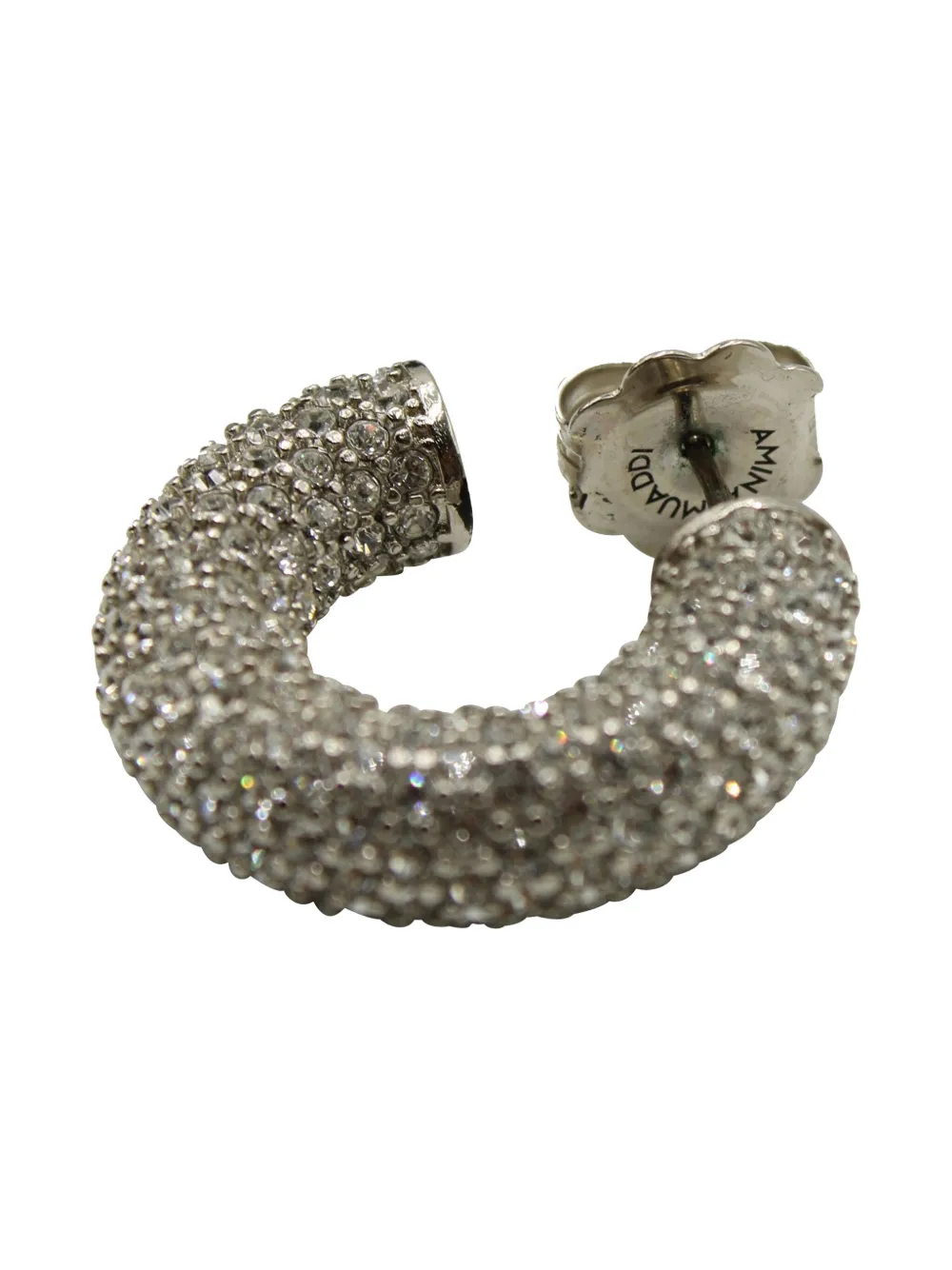 Pre-owned Amina Muaddi Cameron Crystal-embellished Hoop Earrings In Silver