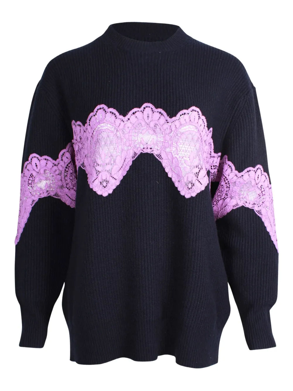 Pre-owned Sandro Lace-insert Wool Sweater In Blue