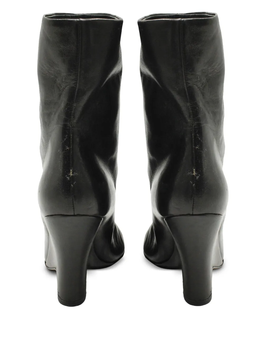 Pre-owned Miu Miu Leather Wedge Ankle Boots In Black
