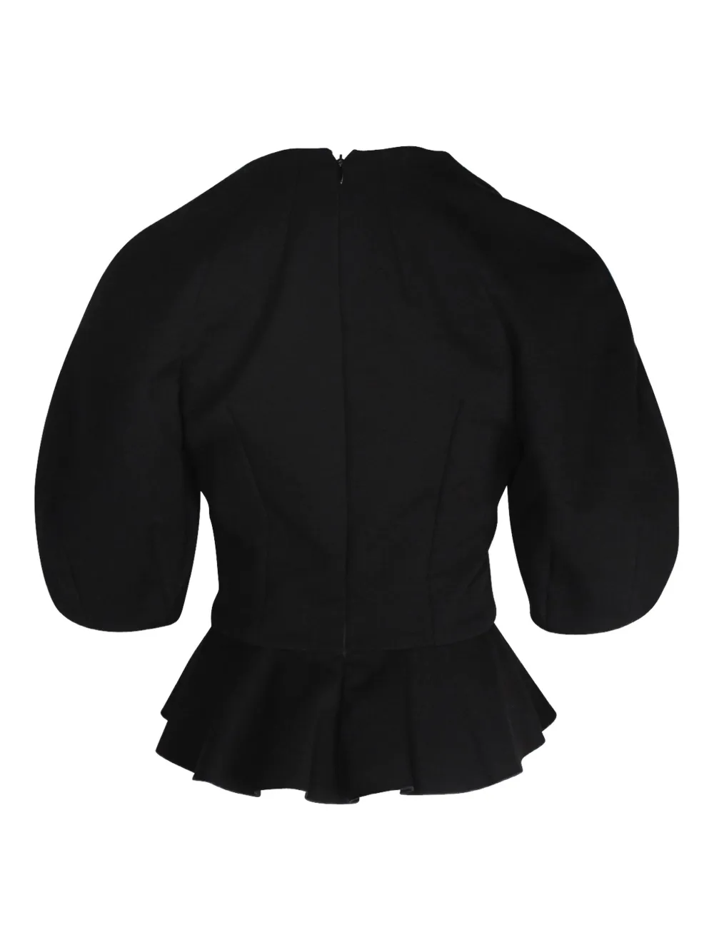 Pre-owned Alexander Mcqueen Round-sleeve Peplum Top In Black