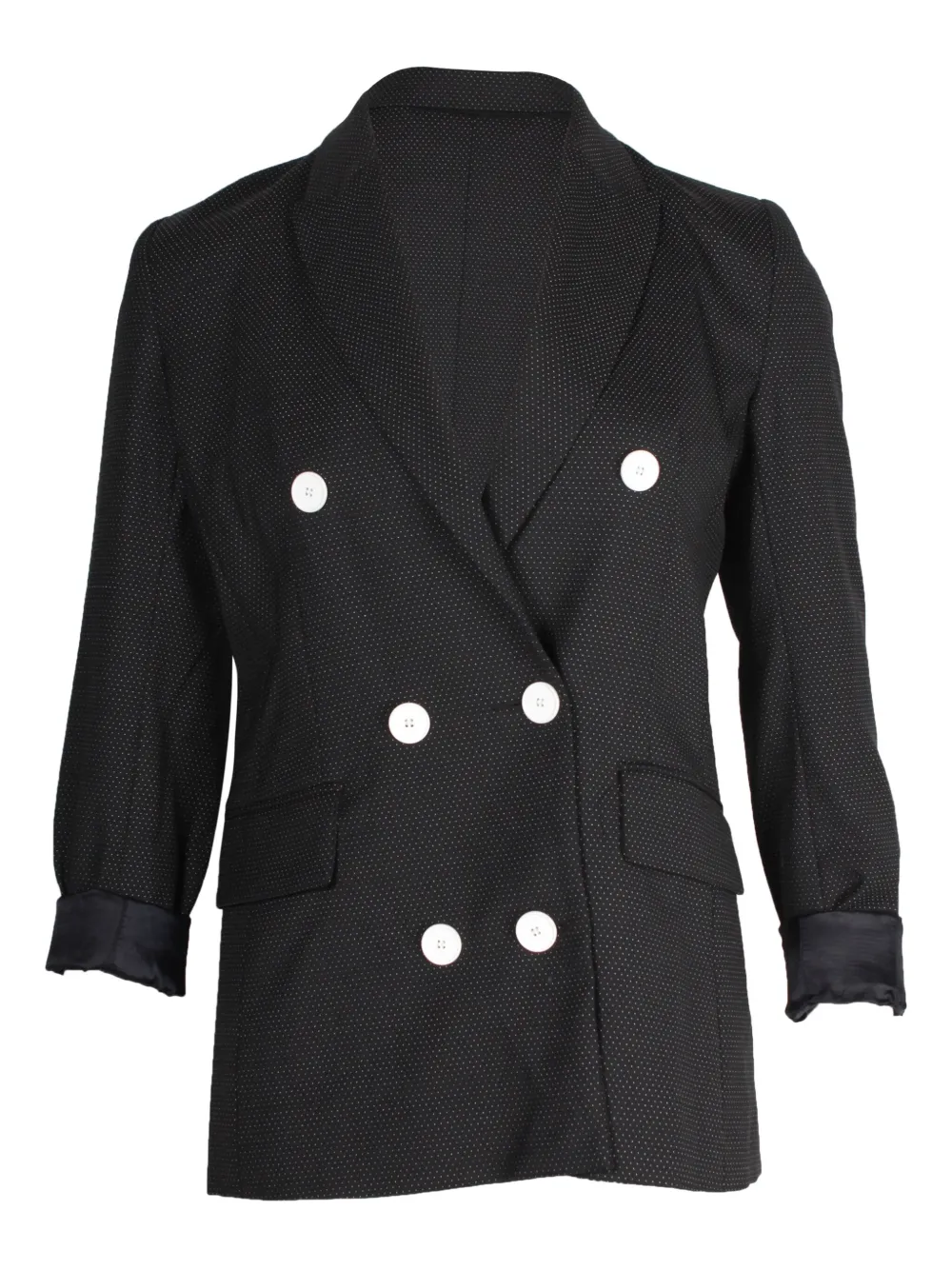 Pre-owned Sandro Polka-dot Double-breasted Blazer In Black