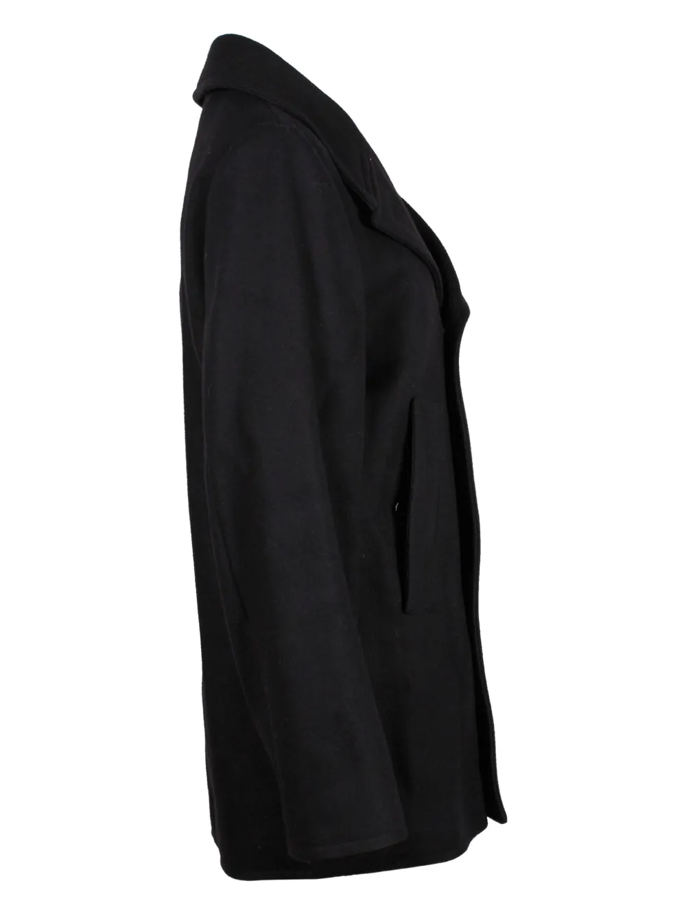 Pre-owned Saint Laurent Double-breasted Wool Peacoat In Black