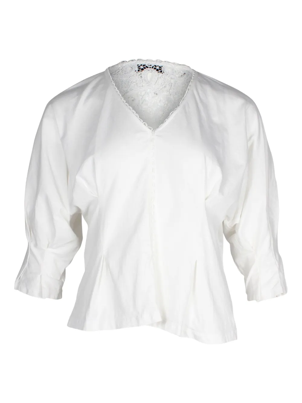 Pre-owned Sandro Lace-insert Dolman Blouse In White