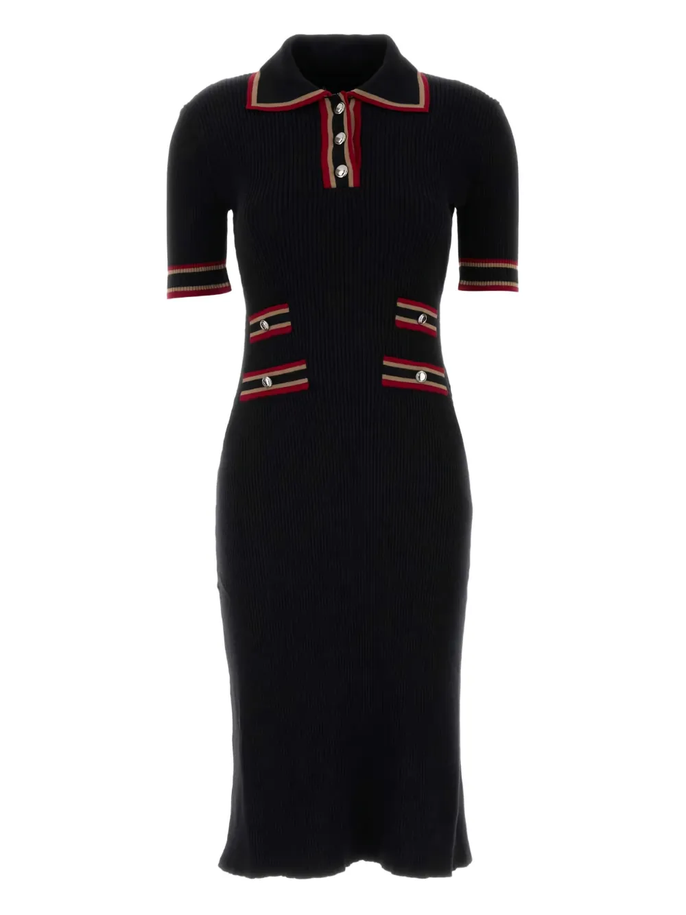 Alessandra Rich ribbed-knit polo-neck midi dress | Black | Image 1