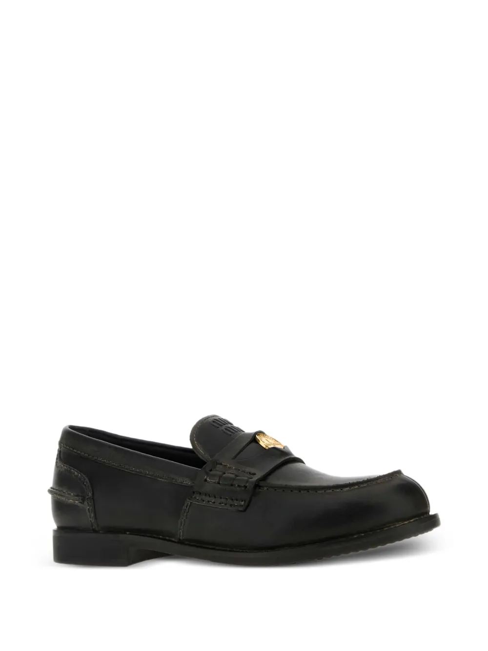 Miu Leren penny loafers Zwart