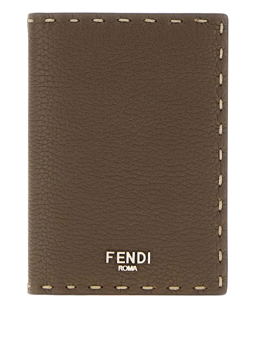 Fendi Selleria Leather-trimmed Cardholder In Brown