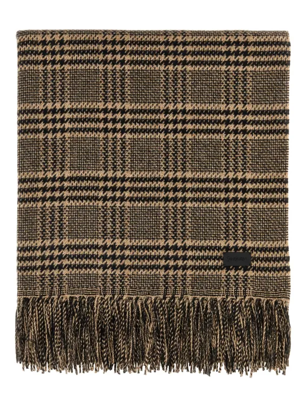 Saint Laurent Checked Fringed Scarf in Brown