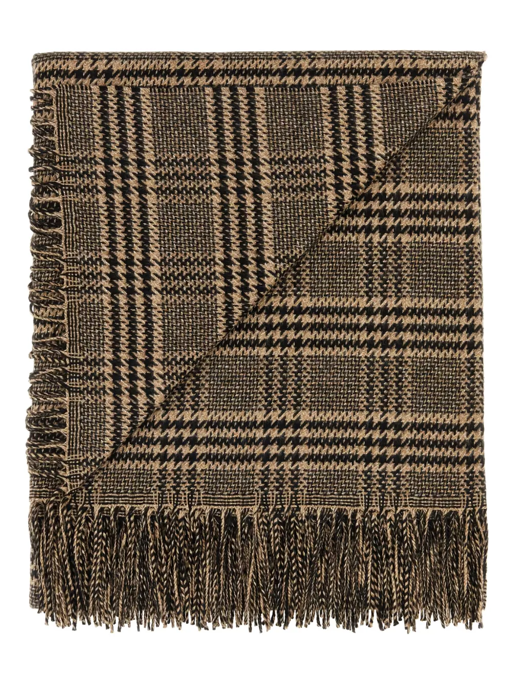  Saint Laurent Checked Fringed Scarf - Brown 