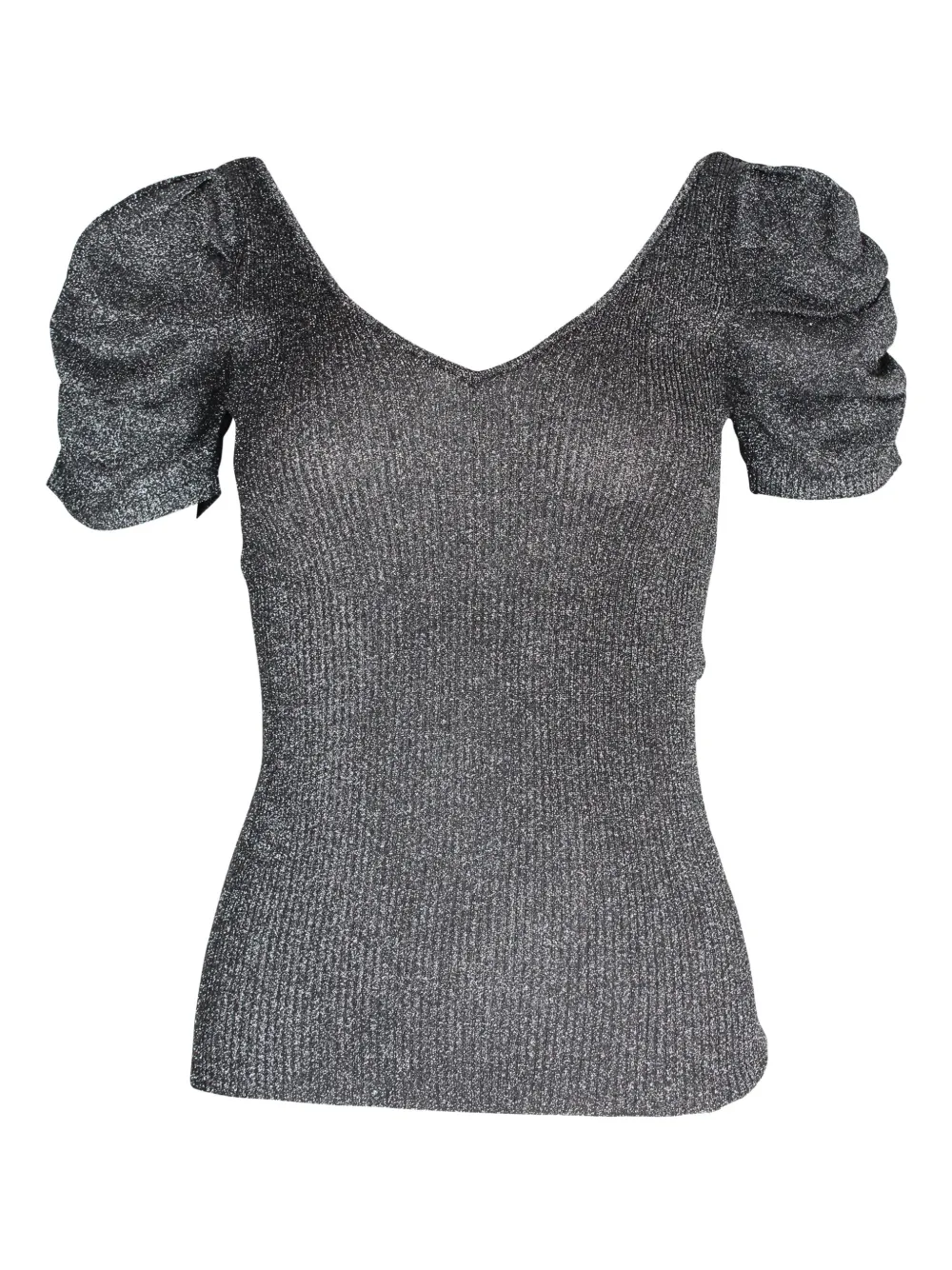 SANDRO puffed-sleeve stretch-knit top | Grey | Image 1