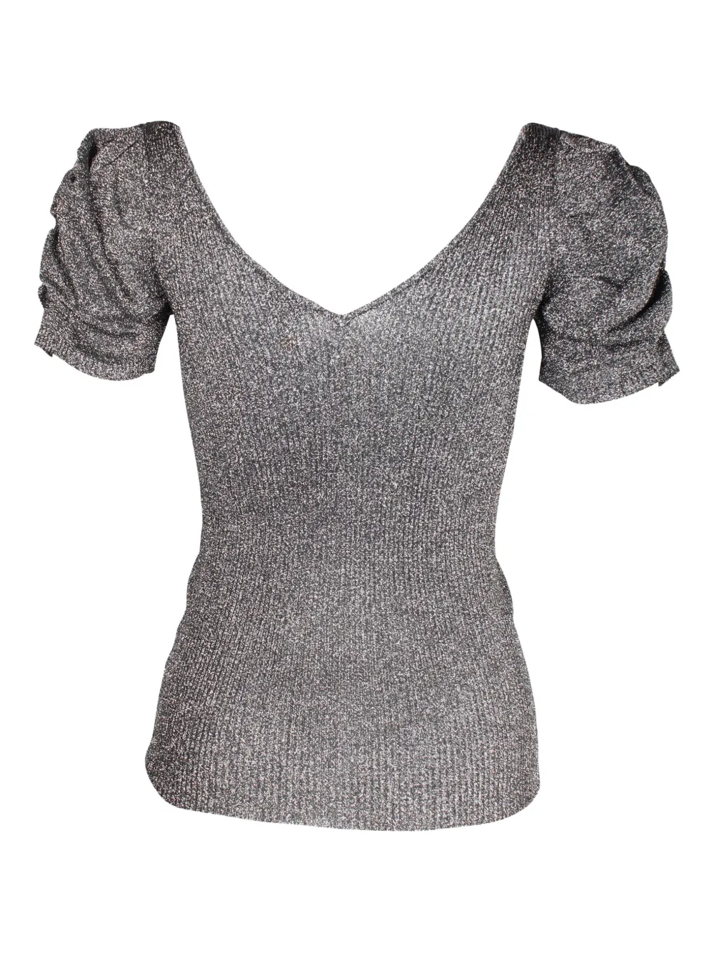 Pre-owned Sandro Puffed-sleeve Stretch-knit Top In Gray