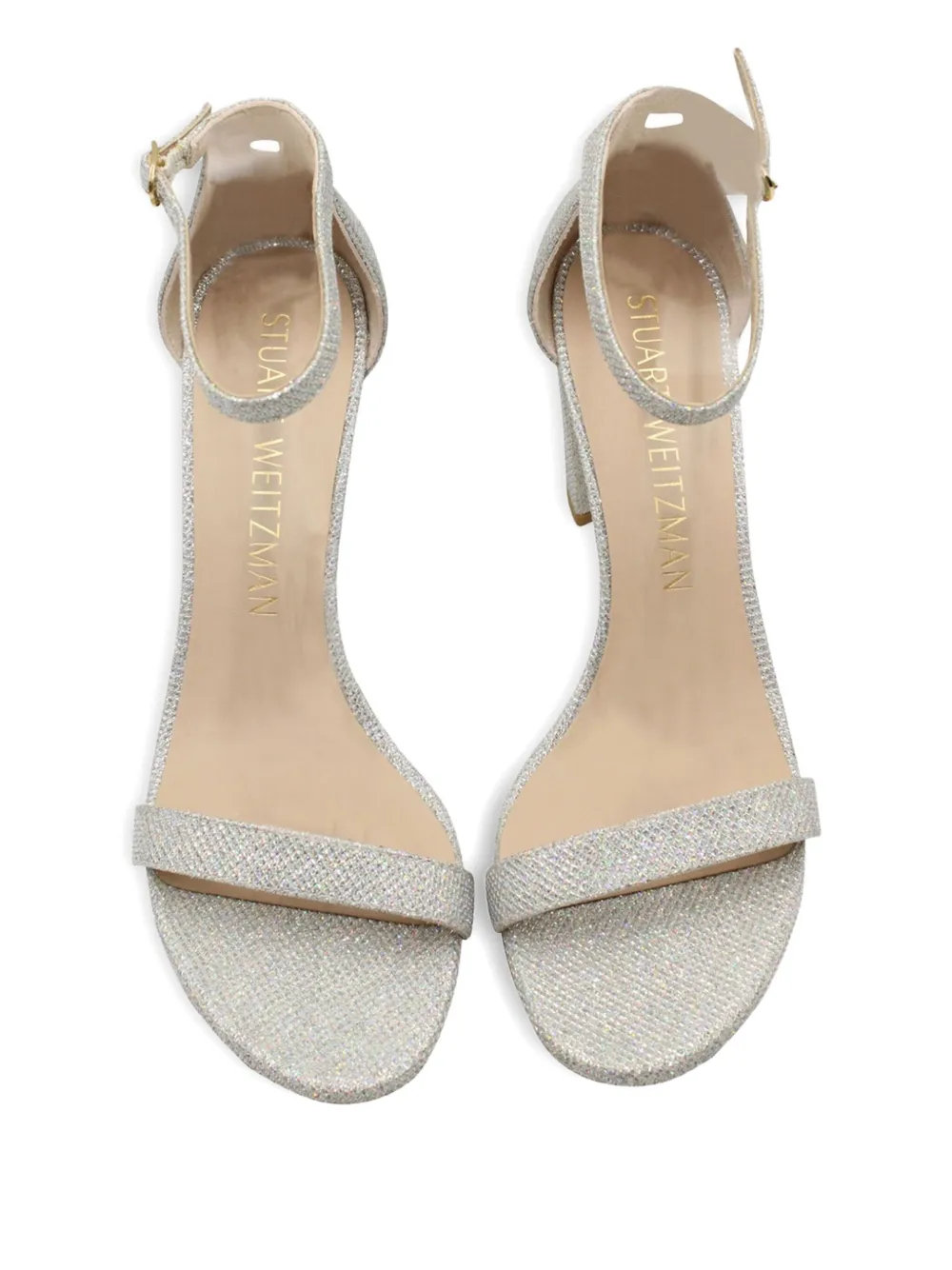 Pre-owned Stuart Weitzman Nearly Nude Glitter Sandals In Silver