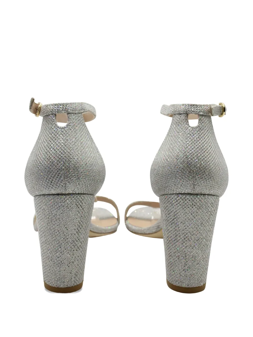 Pre-owned Stuart Weitzman Nearly Nude Glitter Sandals In Silver