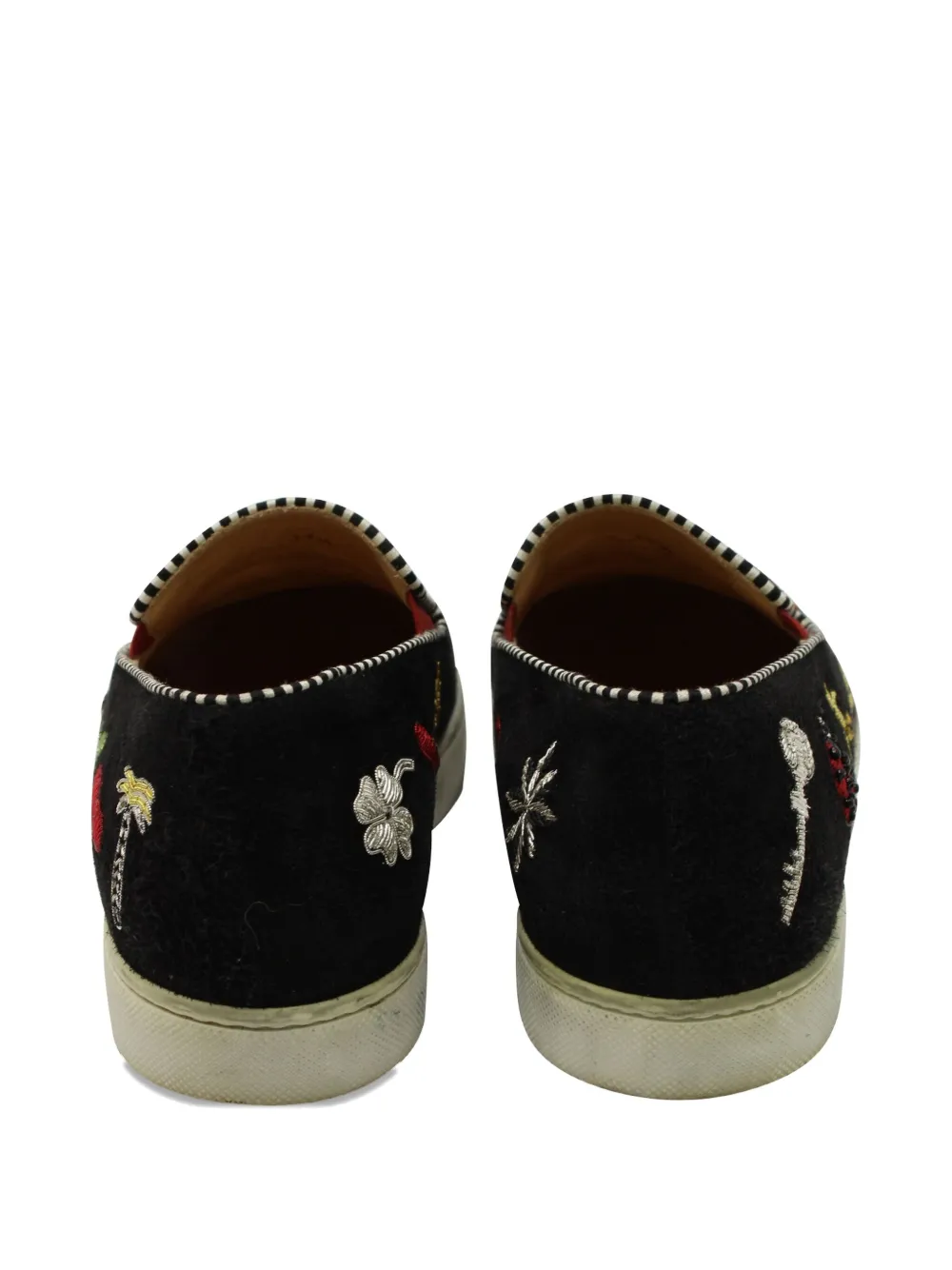 Pre-owned Christian Louboutin Suede Slip-on Sneakers In Black