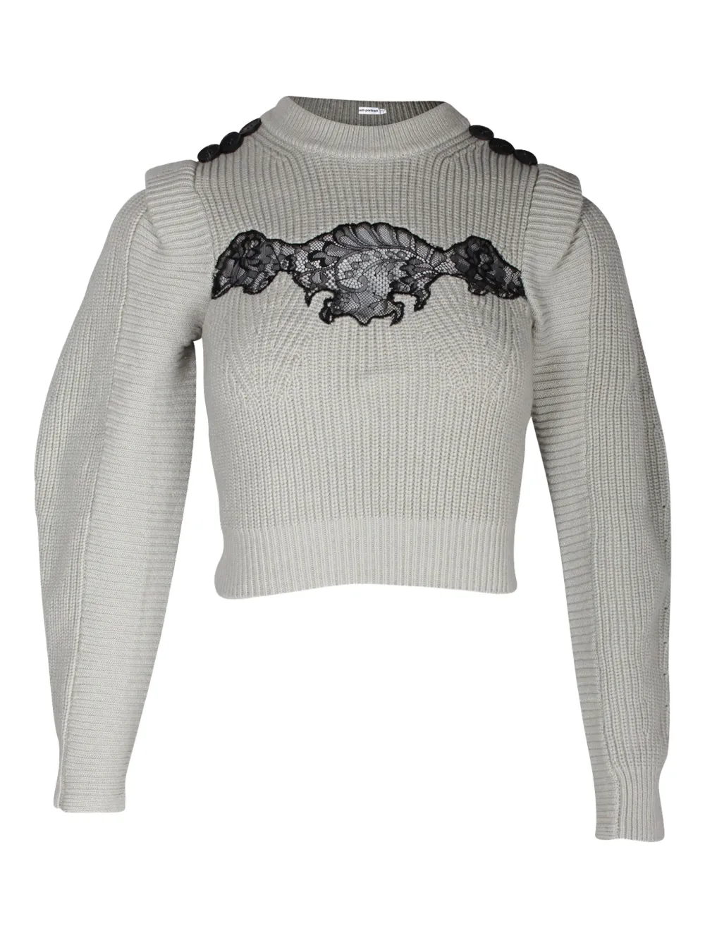 Pre-owned Self-portrait Lace-panel Button-embellished Sweater In Gray