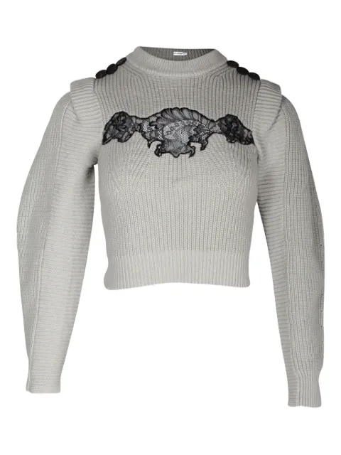 Self-Portrait lace-panel button-embellished sweater