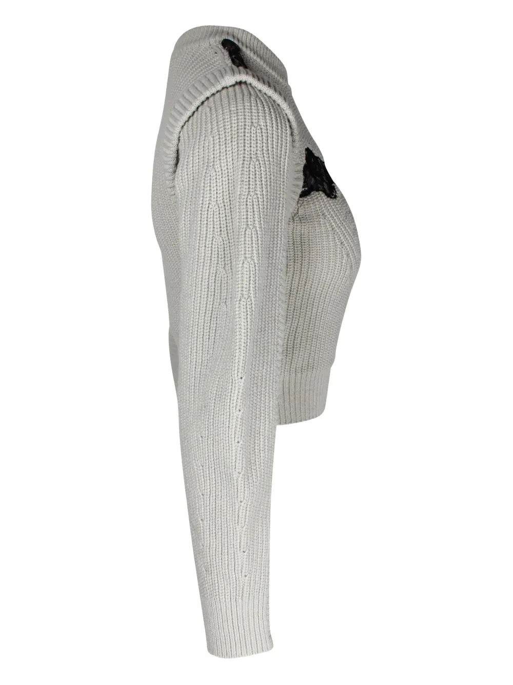 Pre-owned Self-portrait Lace-panel Button-embellished Sweater In Gray