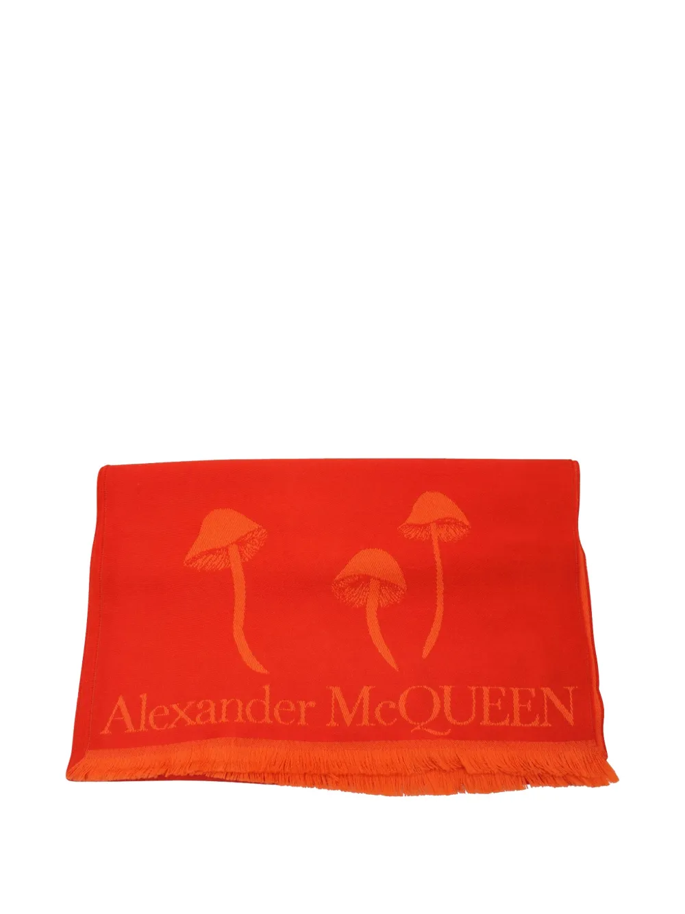 Pre-owned Alexander Mcqueen Skull-print Fringe-edges Scarf In Red