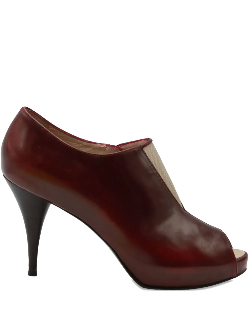 Pre-owned Fendi Cut-out Peep-toe Ankle Boots In Red