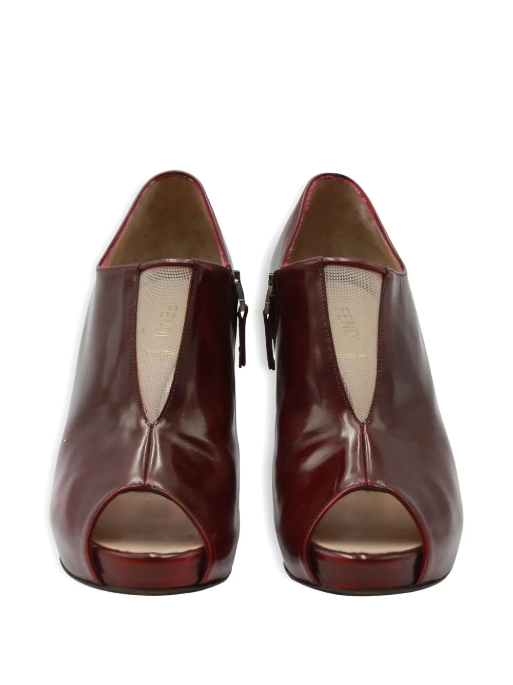 Pre-owned Fendi Cut-out Peep-toe Ankle Boots In Red