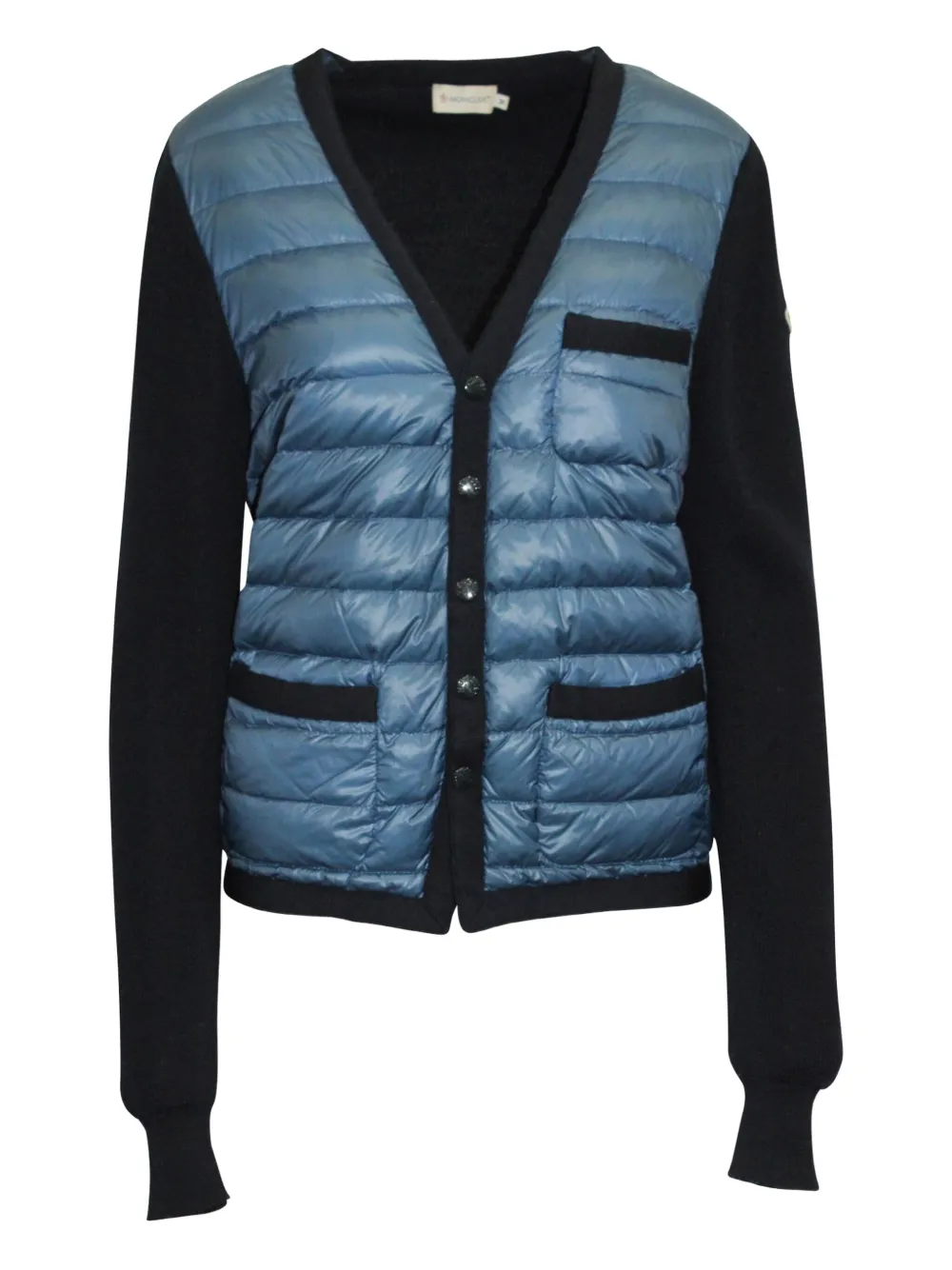 Pre-owned Moncler Vintage Quilted-panel Knit Jacket In Blue
