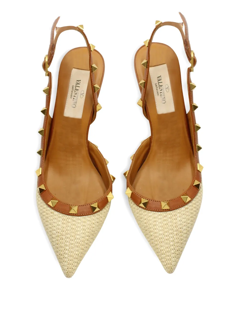 Pre-owned Valentino Garavani Rockstud Slingback Sandals In Neutral