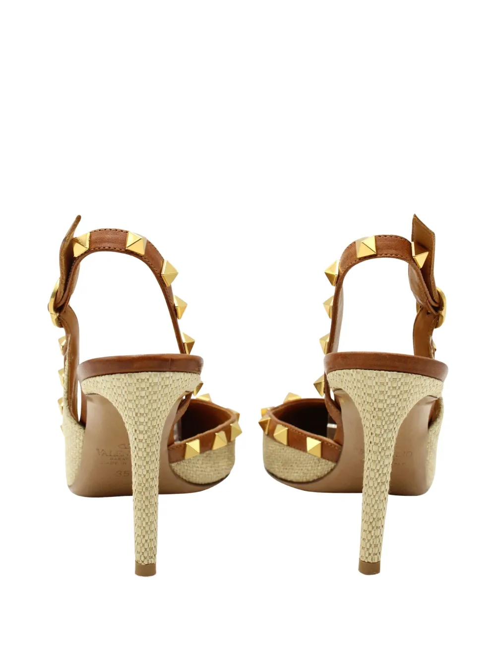 Pre-owned Valentino Garavani Rockstud Slingback Sandals In Neutral
