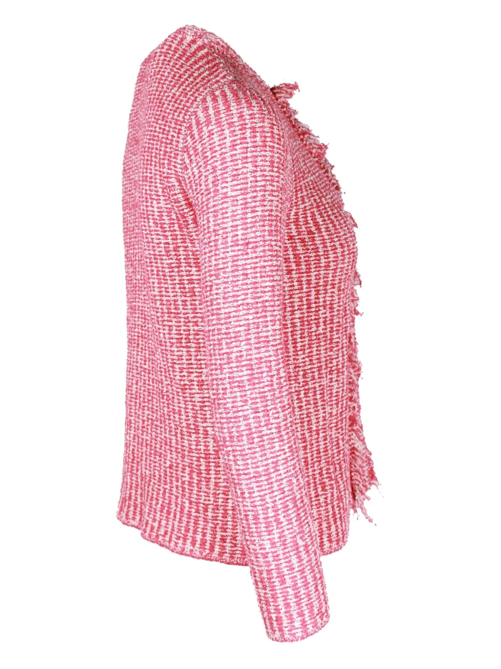 Pre-owned Prada Tweed Fringe Cardigan In Pink