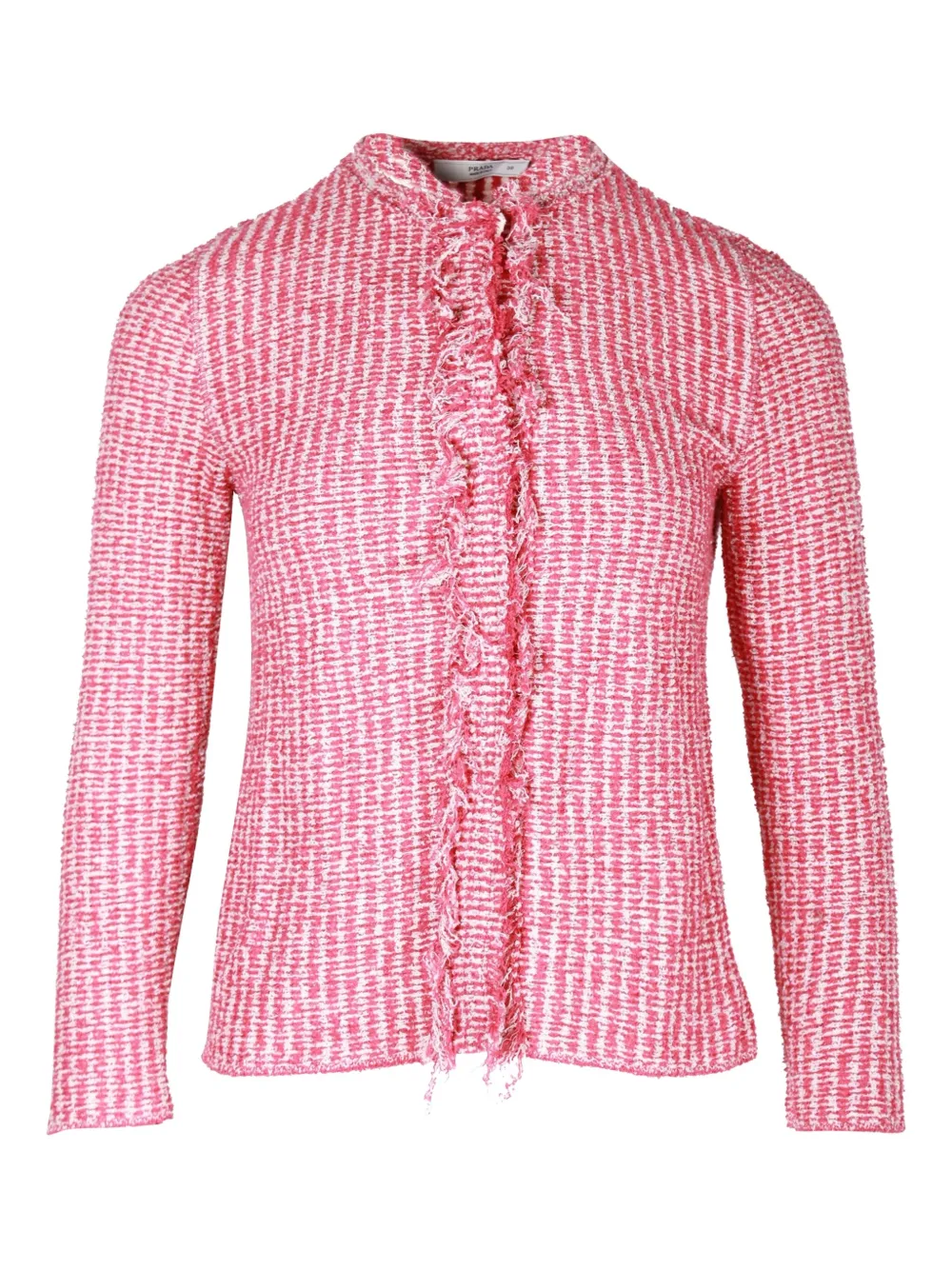 Pre-owned Prada Tweed Fringe Cardigan In Pink