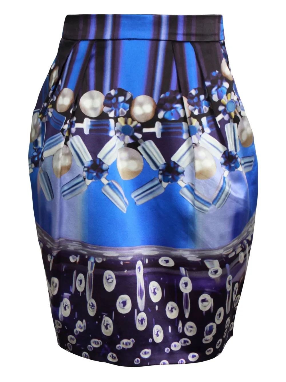 Pre-owned Mary Katrantzou Pearl-print Pleated Mini Skirt In Blue