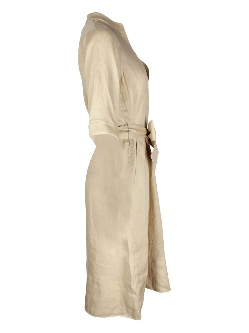 Pre-owned Vanessa Bruno Linen/flax Belted Dress In Neutral