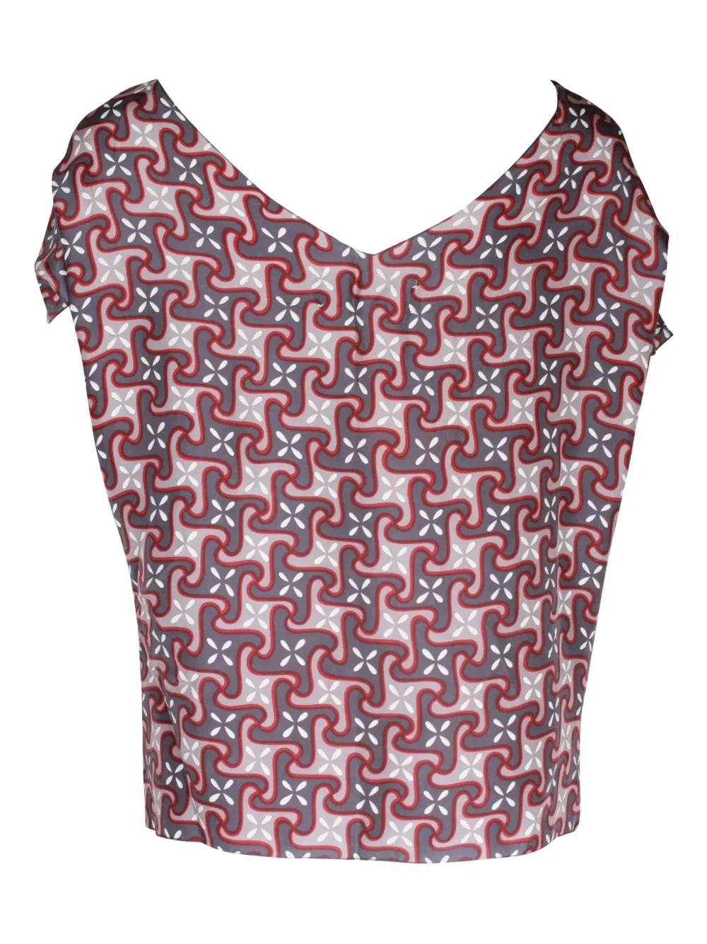 Pre-owned Marni Geometric-print Scoop-neck Blouse In Gray