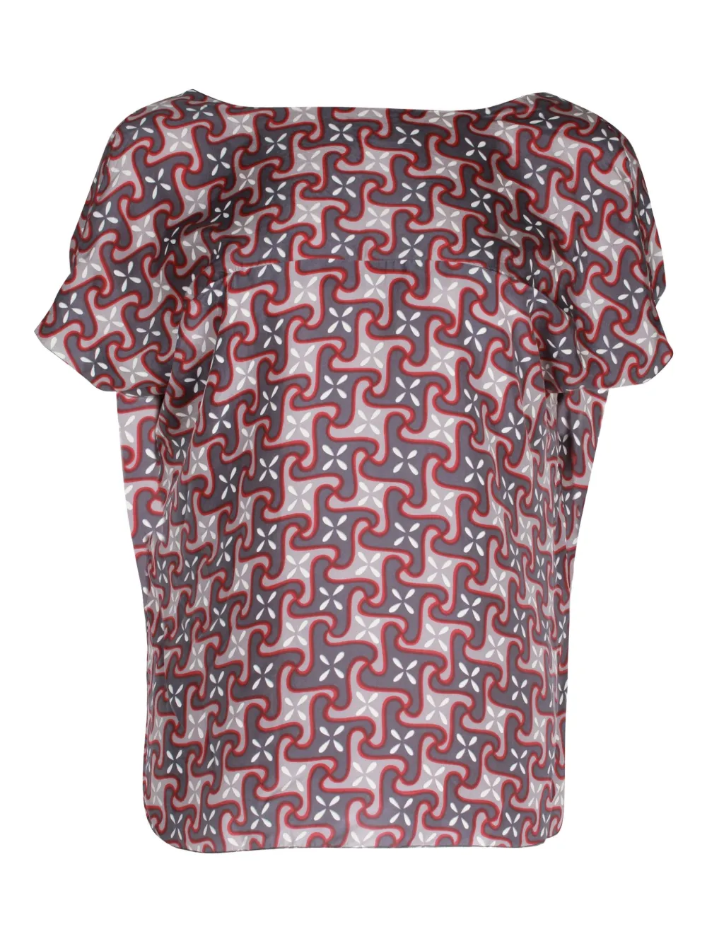 Pre-owned Marni Geometric-print Scoop-neck Blouse In Gray