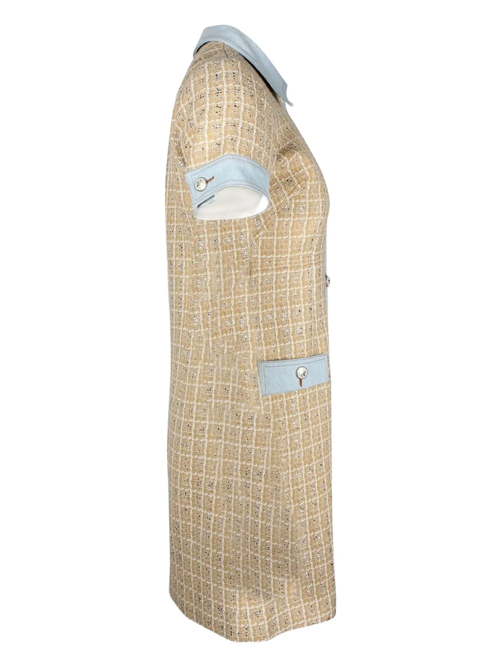 Pre-owned Sandro Mella Metallic-checked Tweed Mini Dress In Neutral